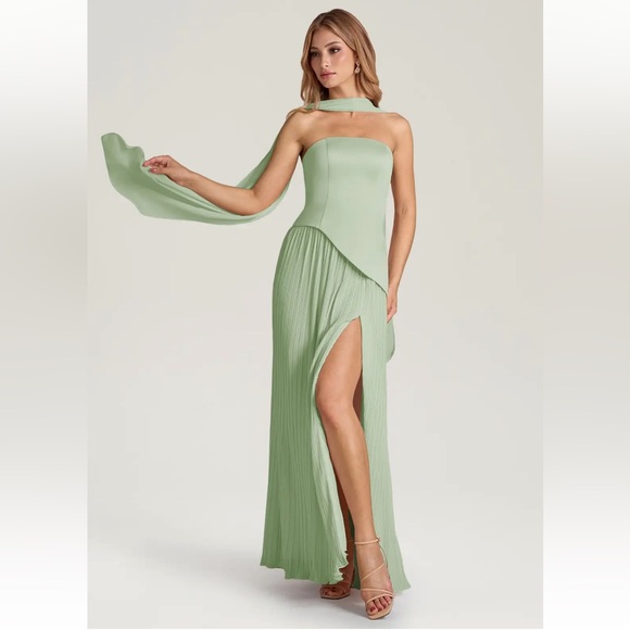 Azazie Dresses & Skirts - Azazie Tierney Dusty Sage A-Line Strapless Chiffon Dress